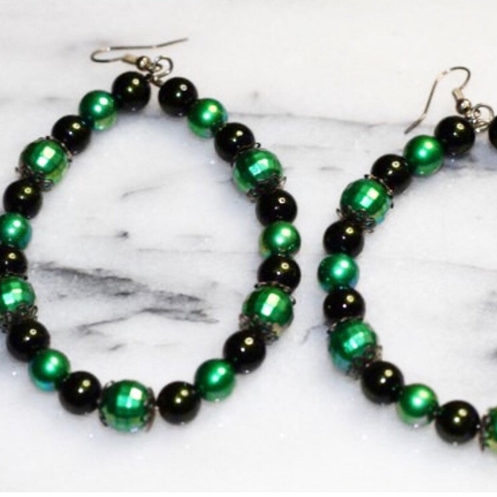 Beaded Green Hoop Earrings